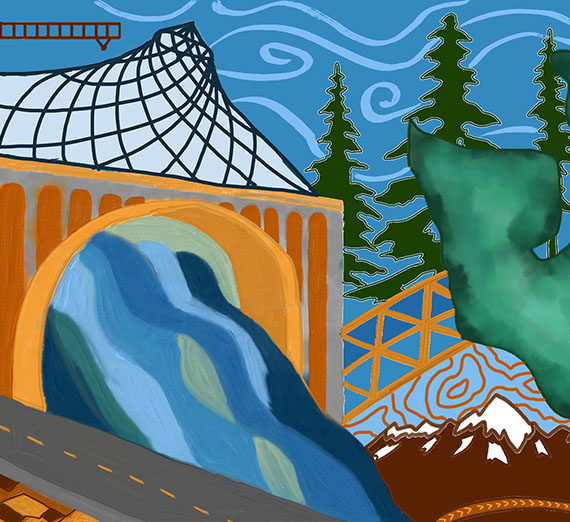 church building with uniquely shaped roof